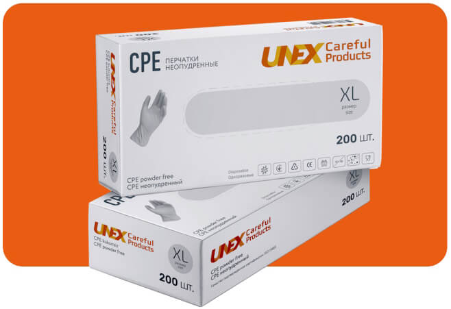Одноразовые перчатки СРЕ UNEX (UNEX CAREFUL PRODUCTS) прозрачные