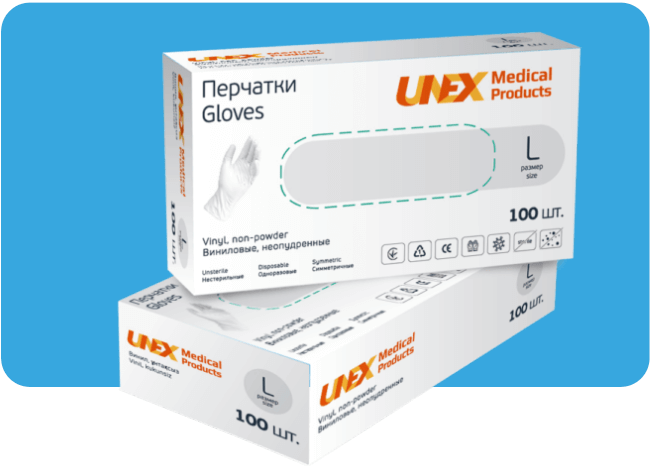Виниловые перчатки UNEX (UNEX CAREFUL PRODUCTS) прозрачные