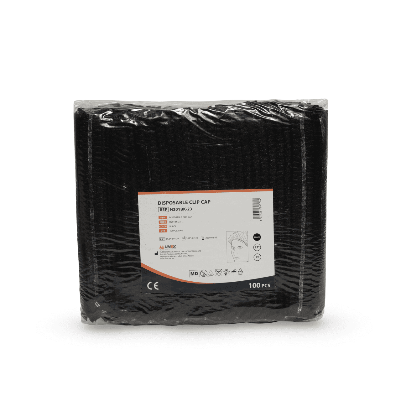 Одноразовые шапочки шарлотки UNEX (UNEX CAREFUL PRODUCTS) черный